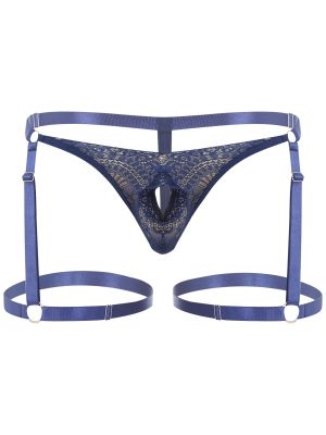 Sissy Mens Floral Lace See-Through Opening Sheath G-String