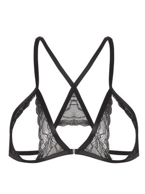 Womens Open Cup Wirefree X-Back Front Closure Lace Bra
