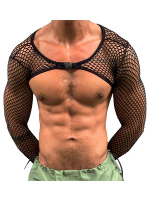 Men's Muscle Showing Fishnet Chest Buckle Crop Top