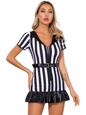 Women's Striped Spliced Mini Dress Umpire Costumes