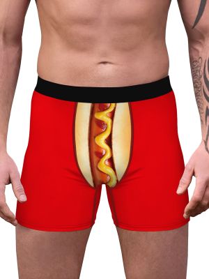 Mens Hot Dog Print Boxer Briefs for Festival Party