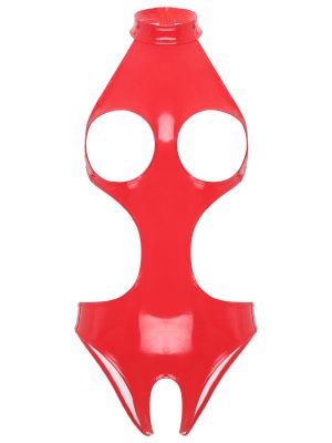 Womens Latex Wet Look Cutout Bodysuit Teddies