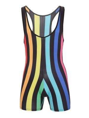 Mens Striped Wrestling Singlet Jumpsuit Bodysuit