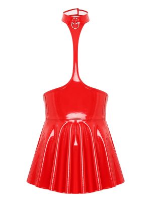 Women's Patent Leather Open Chest Halter Dress 