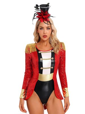 Womens Ringmaster Cosplay Bodysuit with Feather Hat