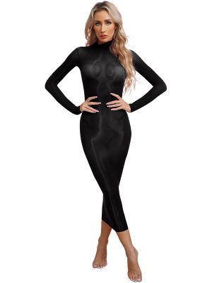 Womens Glossy High Stretchy Bodycon Lingerie Dress