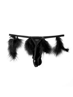 Sissy Mens Feather Thong Mesh Pouch G-string Briefs 