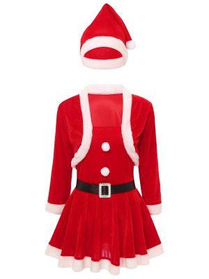 Womens 4Pcs Christmas Mrs Santa Claus Costumes 