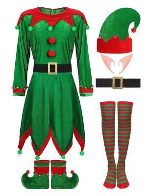 6Pcs Adult Unisex Christmas Elf Santa Helper Costume