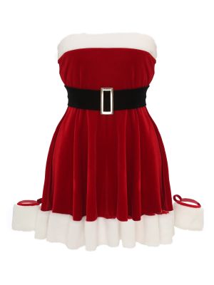 Womens Tube Christmas Dress with Belt and Cuffs