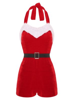 Womens Christmas Santa Claus Rompers with Belt