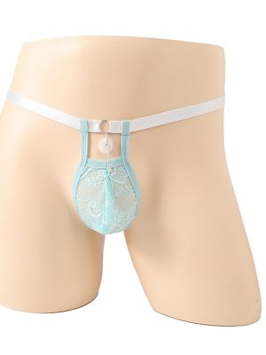 Mens Sissy Lace Bulge Pouch Thong with Round Pendant