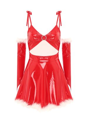 Womens Patent Leather Christmas Dress with Gloves