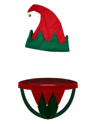 Mens Christmas Elf Lingerie Underwear Costume Set