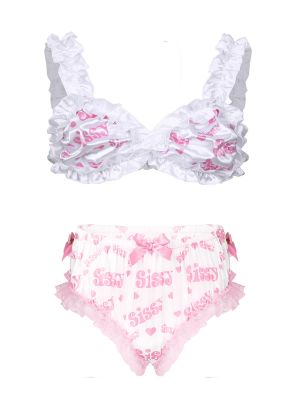 Mens Frilly Ruffle Letters Printed Sissy Lingerie Set