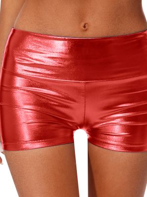 Womens Metallic Shiny High Waist Shorts Activewear