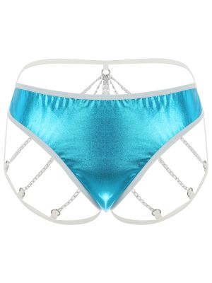 Womens Metallic Shiny Butt-Flaunting Panties with Chain 