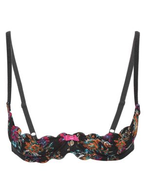 Womens Floral Lace Sexy 1/4 Cup Underwire Padded Bra