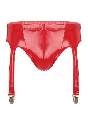 Mens Wet Look Bulge Pouch Briefs with Metal Clips 