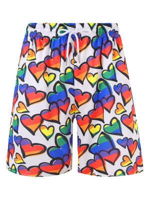 Unisex Heart Print Shorts with Drawstring Side Pockets 
