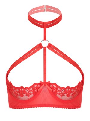 Womens Sexy 1/3 Cup Lace Bra with Strappy Choker 