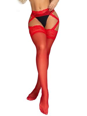 Womens Ultra Thin Lace Trim Crotchless Pantyhose Suspender