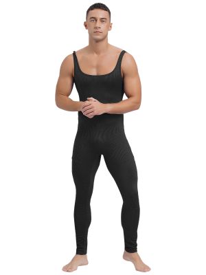 Mens Striped Athletic Jumpsuit Stretchy Tank Unitard Rompers