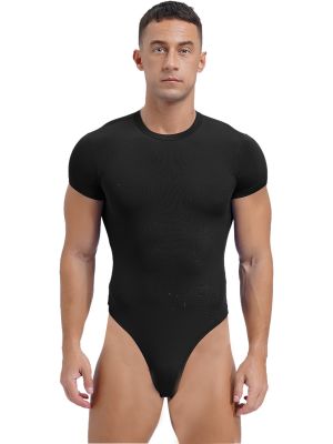 Mens Buttoned Crotch Athletic Sports Bodysuit Basic