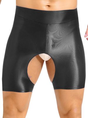 Mens Glossy Open Crotch Boxer Underwear Underpants