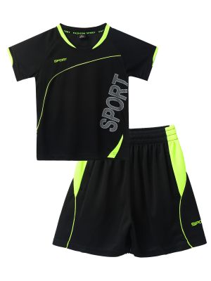 iEFiEL Kids Boys Quick Dry Short Sleeve T-Shirt and Active Mesh Shorts Set Football Soccer Training Uniforms