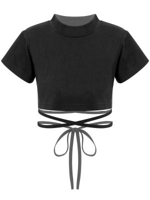 IEFIEL Kids Girls Short Sleeves Crop Tops Dancewear Turtleneck Mock Neck Dance Tops for Modern Jazz Hip-Hop