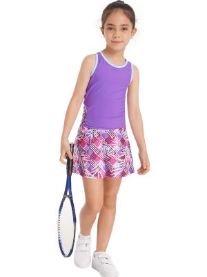 IEFIEL Kids Girls 2 Pieces Tennis Golf Dress with Shorts Set Athletic Tank Tops and Skirt Skorts Swimsuit Bathing Suit