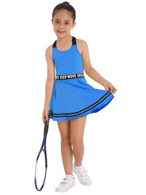 iEFiEL Kids Girls Golf Tennis Dress with Shorts Set Athletic Tank Tops Sports Dance Dress Cheer Leader Costumes