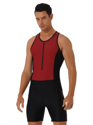 iEFiEL Mens Athletic One Piece Zipper Front Swimsuit Sports Bathing Suit Spandex Bodysuit Tank Tops Unitard