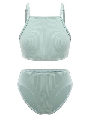 iEFiEL Kids Girls 2 Pieces Swimsuit Bikini Set Crop Tops and Shorts Bottoms Fashion Tankini Set Bathing Suit