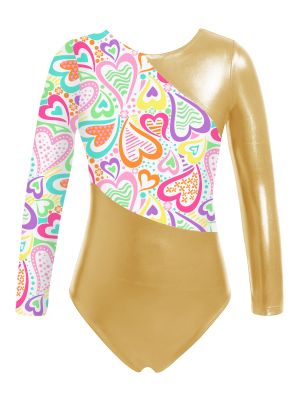 IEFIEL Kids Girls Gymnastics Leotards Athletic Long Sleeve Ballet Dance Leotards Colorful Print Bodysuit Dancewear 
