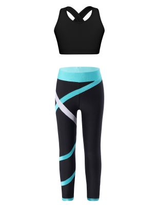 IEFIEL Kids Girls Crop Tops and Leggings Activewear Set Gymnastics Dancewear 2 Piece Dance Sports Outfits Tracksuit