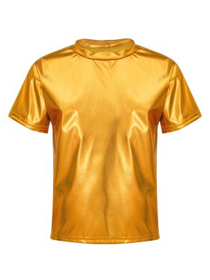 iEFiEL Kids Boys Girls Shiny Metallic Dance Crop Tops T-Shirts Modern Jazz Hip-Hop Dance Costumes