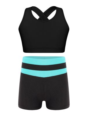 iEFiEL Kids Girls Crop Top and Shorts Set 2 Piece Dance Sports Swim Outfits Fashion Tankini Set Swimwear