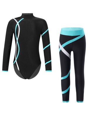 iEFiEL Kids Girls Long Sleeves Gymnastics Leotard and Leggings Set Modern Jazz Dance Costumes