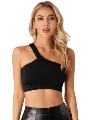 iEFiEL Womens Ribbed Tank Top Seamless Workout Exercise Shirts One Shoulder Yoga Crop Tops Sport Bra