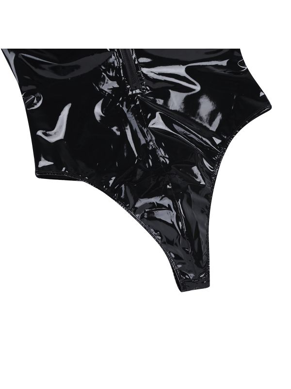 Men Patent Leather Onepiece Leotard Bodysuit