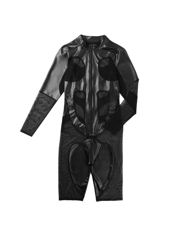 Men's Faux Leather Leotard Bodysuit Jumpsuit