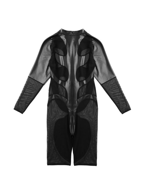 Men's Faux Leather Leotard Bodysuit Jumpsuit