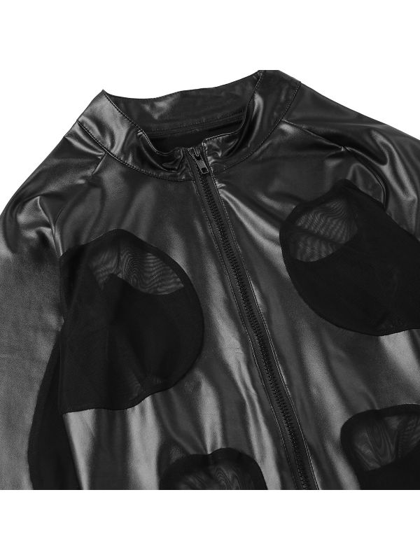 Men's Faux Leather Leotard Bodysuit Jumpsuit