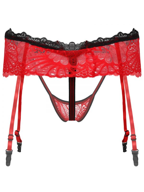 Mens Sissy G-string Skirted Thong with Garters