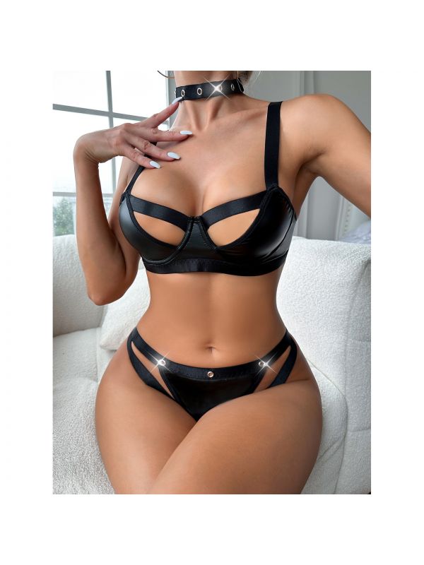 Sexy Hollow Out PU Leather Lingerie