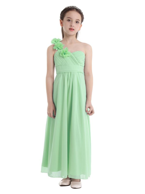 iEFiEL Flower Girls Chiffon Bridesmaid Dress One shoulder Long A