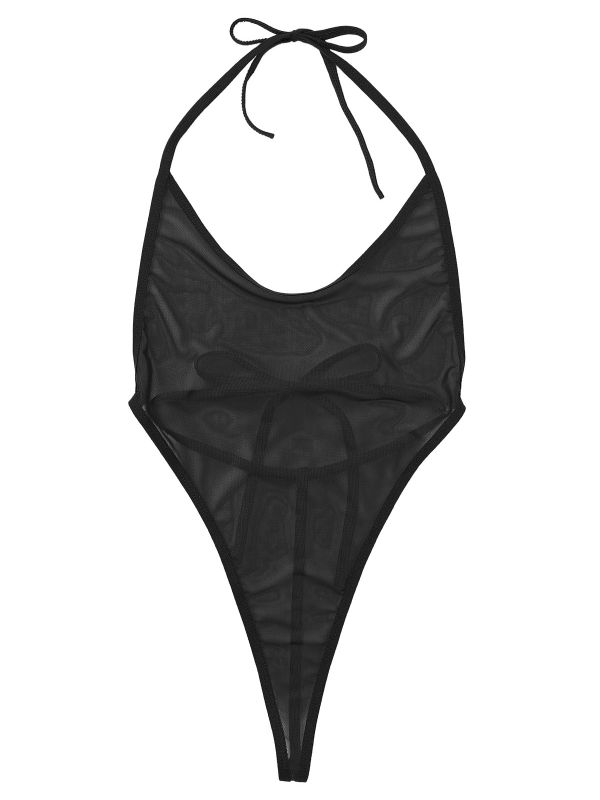 iEFiEL Women's Sheer One Piece Thong Swimsuit Halterneck Micro Monokini